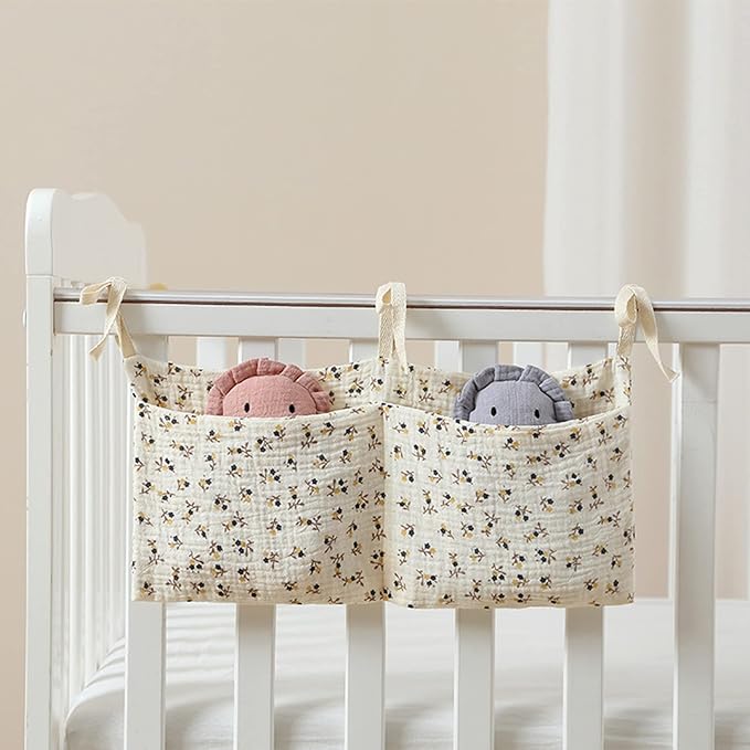 Bedside Organizer Bag Crib Hanging Bags Multipurpose Headboard Diaper Bag Portable High Chair Hanging Bag, Bear