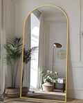Antok Full Length Mirror, 76"x34" Floor Mirror with Stand, Hanging Mounted Mirrors for Bedroom, Living Room, Cloakroom, Dining Room, Gold, Arched