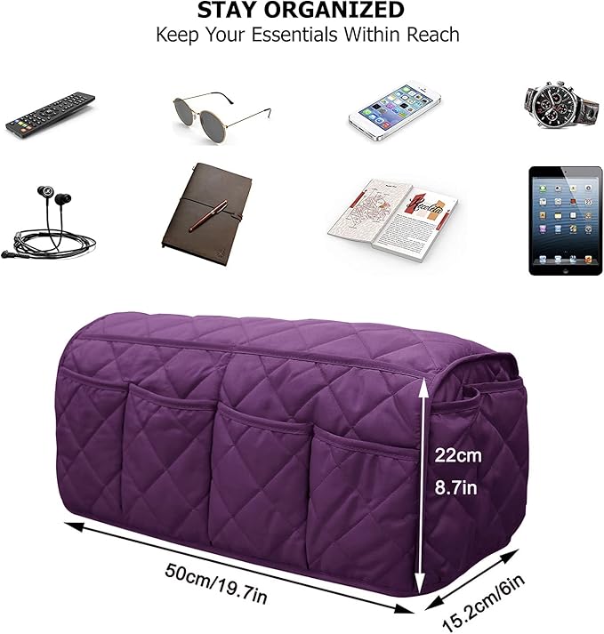 Sofa Armrest Organizer Waterproof Armchair Caddy Remote Control Holder for Recliner Non Slip Recliner Organizer Chair Arm Organizer with 14 Pockets for TV Remotes, Books, Magazines, iPad