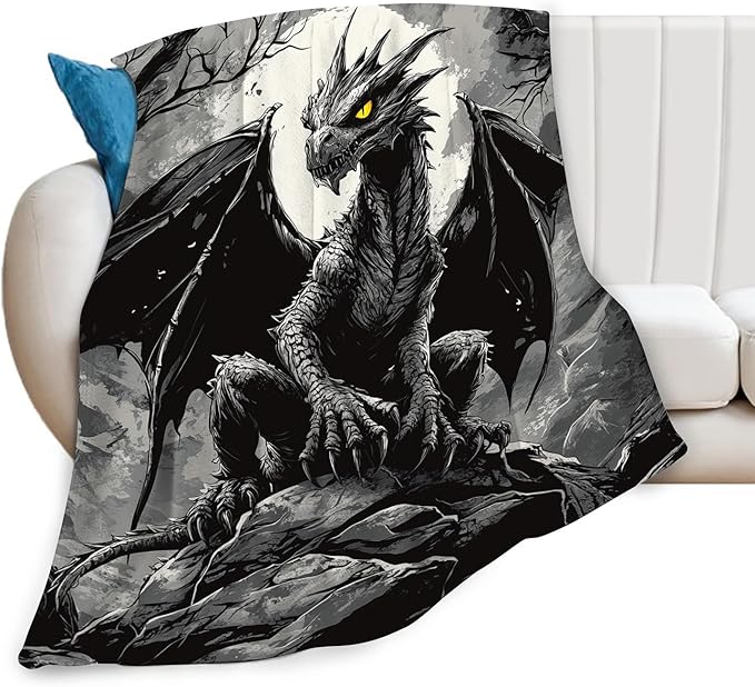 Black Dragon Blanket for Girls Women Boys Men Adults Kids Soft Cozy Fleece Cool Dragon Lovers Throw Blankets Gifts Warm Flannel Plush Lightweight Decor for Couch Bed Sofa 50"X40"