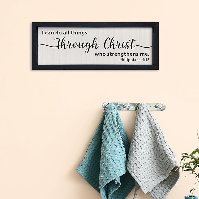 comurdyo I Can Do All Things Through Christ Sign Wall Art 16"×6" Philippians 4:13 Bible Verse Christian Wall Wooden Decor (Black)