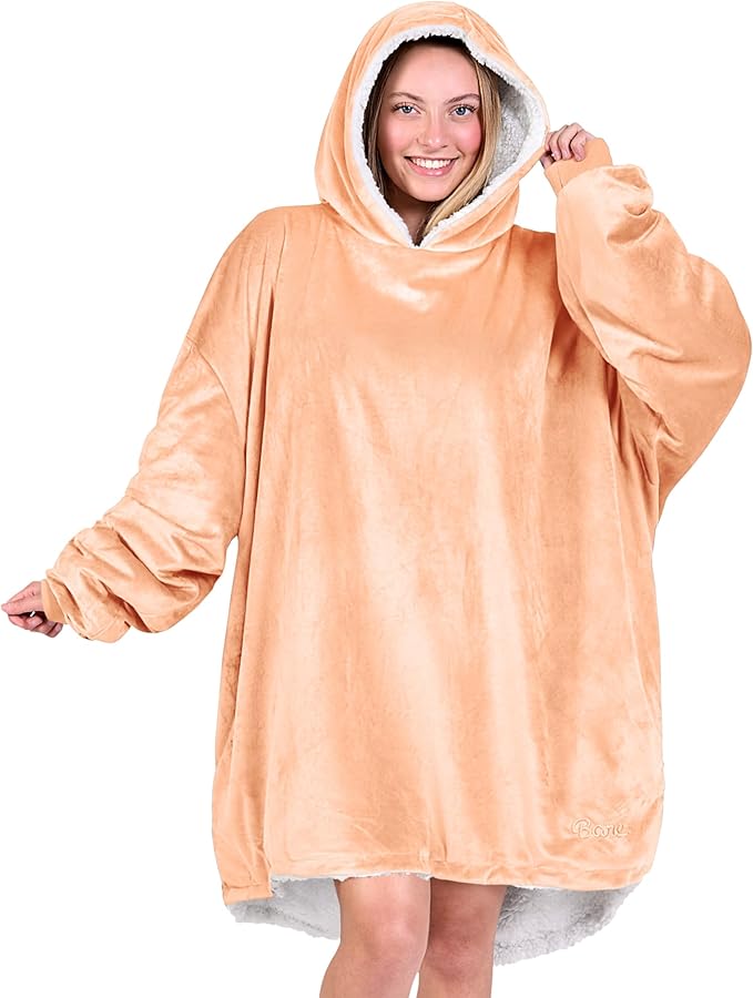 Bare Home Wearable Blanket Hoodie - Soft Plush Sherpa - Warm and Cozy - Oversized Wearable Blanket - Adult & Kid Sizes