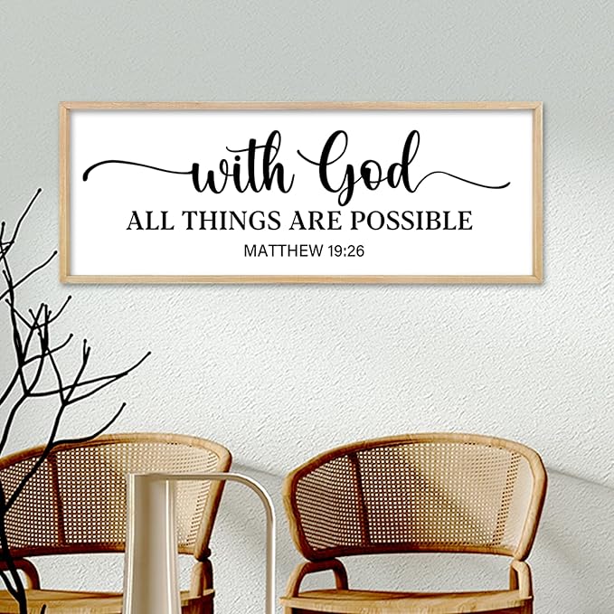 comurdyo With God All Things are Possible Wall Decor 40"X15" Matthew 19:26 Sign Bible Verse Large Wooden Framed Christian Scripture Prayer Wall Hanging Art (Wood)