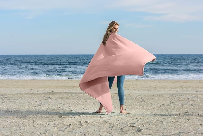 MV Sport Lightweight Sweatshirt Blanket Throw – Warm & Cozy, Breathable Oversized Fleece Knit, Couch, Bed, Travel, Cold Nights, and Outdoors – Soft Light Weight Blanket 54" x 84" Cameo Pink