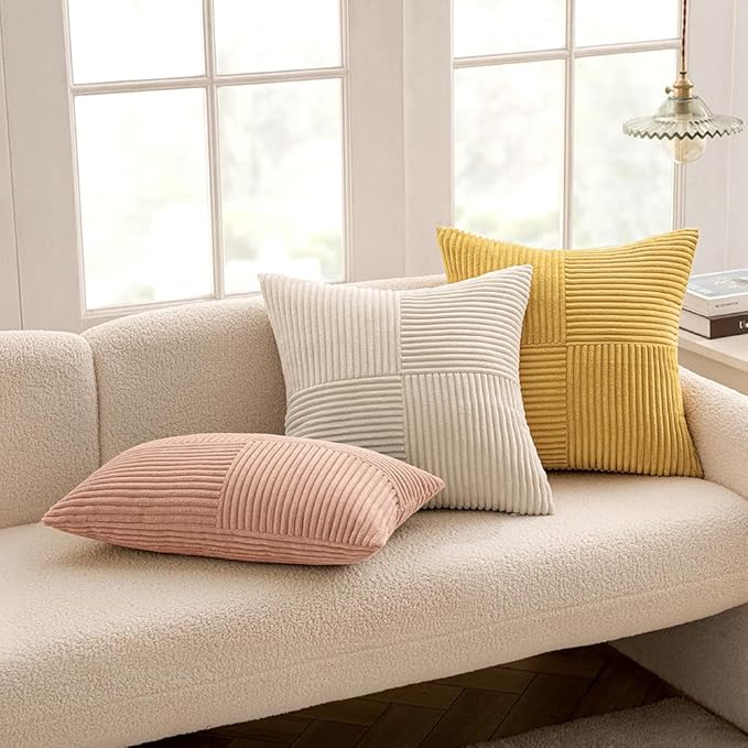 MIULEE Golden Mustard Decorative Throw Pillow Covers 18x18 Inch for Couch Bed Sofa Pack of 2 Boho Farmhouse Throw Pillows Soft Cross Corduroy Patchwork Textured Cushion Cases