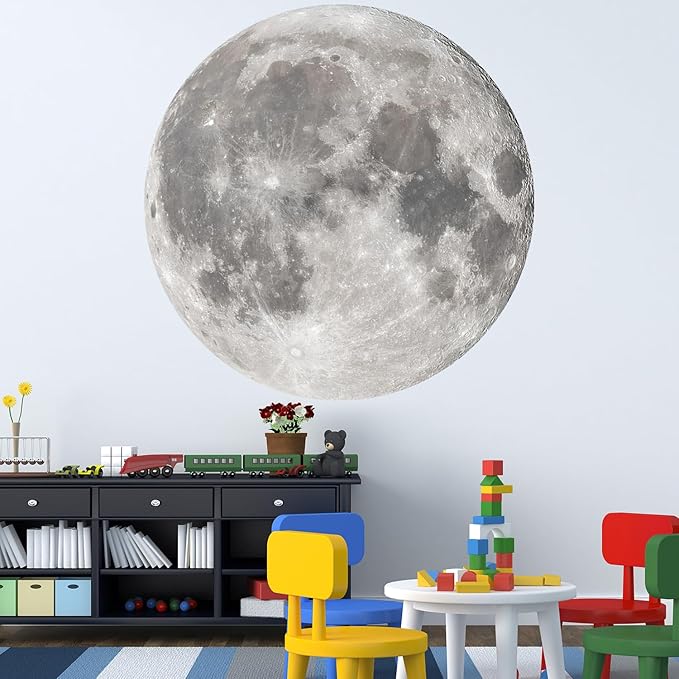 Large Moon Wall Stickers Full Moon Decor Wall Decals 6 Sheets Peel and Stick Wall Murals Decor for Living Room Nursery Kids Bedroom Classroom (Silver Moon)
