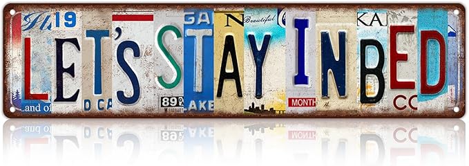 Vintage Let's Stay In Bed Wall Decor Bedroom Street Signs Metal Tin Signs 16 x 4 Inches