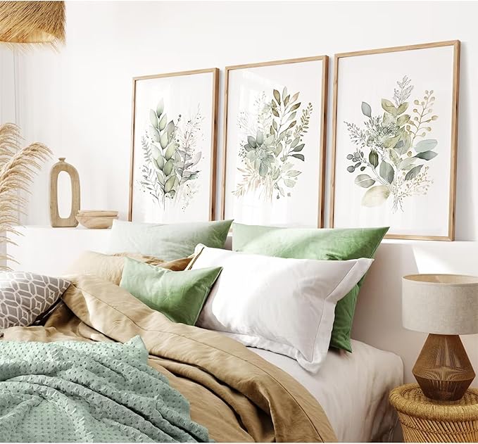 Watercolor Botanical Wall Art Set of 3 Boho Floral Canvas Wall Decor Prints Sage Green Wildflower Wall Art Modern Flower Pictures Botanical Painting for Bedroom Bathroom 12x16 Inch Unframed