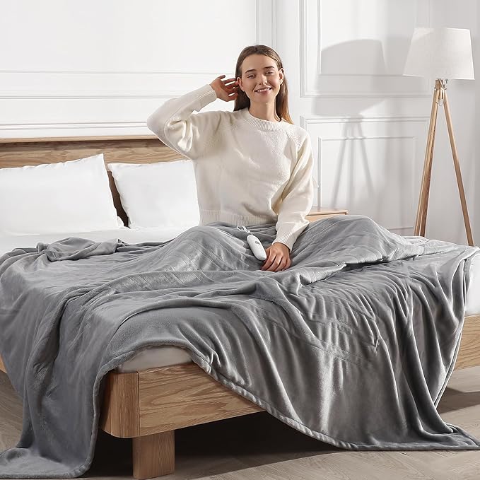 Heated Blanket King Size Electric Blanket 100''X90'' - Fast Heating Blanket Ultra Soft Flannel, Dual Controllers with 5 Heat Levels & 10 Hrs Timer, Machine Washable King Heated Blanket, Silver Gray