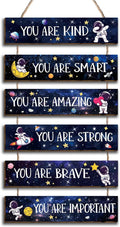 6 Pcs Space Astronaut Inspirational Quotes Kids Room Decor, Outer Space Posters Motivational Hanging Plaque Sign for Boys Kids Playroom Classroom Teens Children Bedroom Princess Toddler