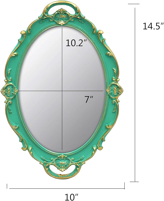 Vintage Mirror Small Wall Mirror 14.5 x 10 inches Oval Green