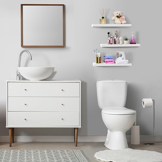 Sorbus Floating Shelves for Wall - 24" Bathroom Shelves, Wall Decor for Bedroom, Kitchen, Living Room, Home Decor & Book Storage - Mounted Floating Shelf with Invisible Brackets (White, 3 Pack)