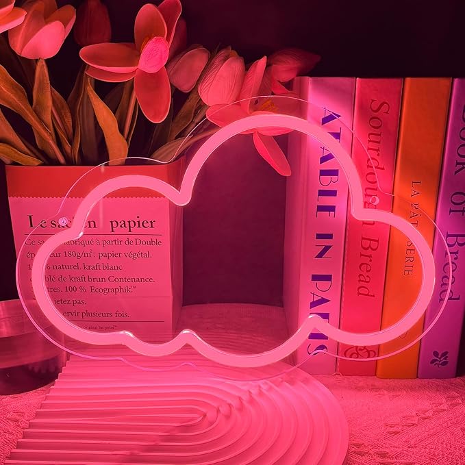 Cloud Neon Sign Cute White Clouds LED Light Sign for Wall,Dimmable USB Floating Clouds Light Up Sign for Living Room Kid Bedroom Nursery Birthday Christmas Wedding Party decor (Pink)