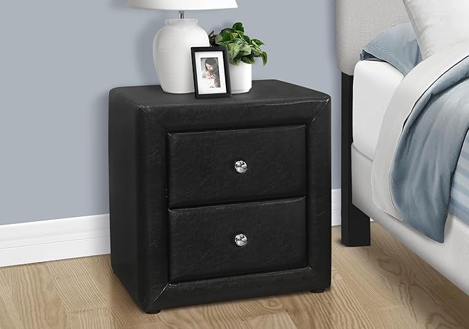 End or Side Table Nightstand with Upholstered Black Leather Look and Storage Drawer for Bedroom