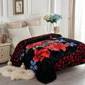 JYK Korean Faux Mink Fleece Blanket 83" X 91", 5.7 LB - 2 Ply Reversible Soft Warm Plush Flannel Blanket, A&B Pattern Printed Embossed Microfiber Blanket for All Seasons, (Roses & Lilies Black, King)