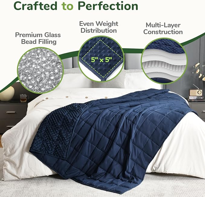 Sivio Weighted Blankets for Adults (20 lbs, 60" x 80", Navy Blue) Soft Minky Heavy Blanket for Sleeping Perfect for 140-220lbs, Queen Size Breathable Cooling Weighted Throw Blanket