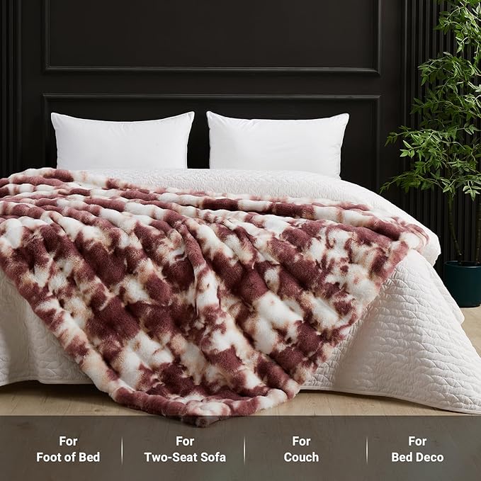SAPHREAS Faux Fur Throw Blanket for Couch, Fluffy Fuzzy Bubble Blanket for Sofa Bed Living Room, Decor Soft Cozy Gifts for Women Men, 60x80” Tie Dye Burgundy