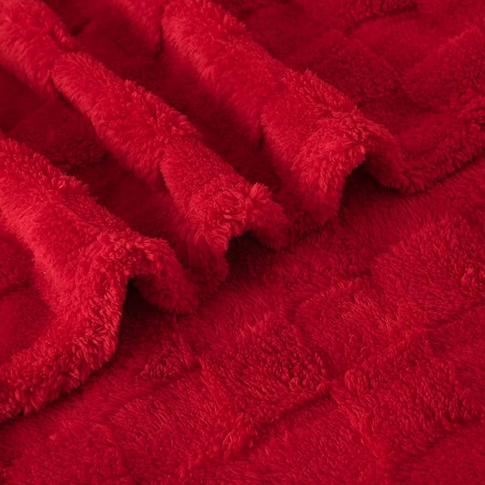 Red Fleece Throw Blanket 50”×60” for Couch Sofa Bed,Super Soft Cozy Plush Microfiber Flannel Blanket with 3D Checkered Design Lightweight Decorations for Adults,Woman,Girls