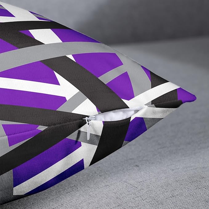 Emvency Set of 2 Throw Pillow Cover Purple Black Stripes Grey White Design Retro Decorative Pillow Case Striped Home Decor Square 18x18 Inch Cushion Pillowcase