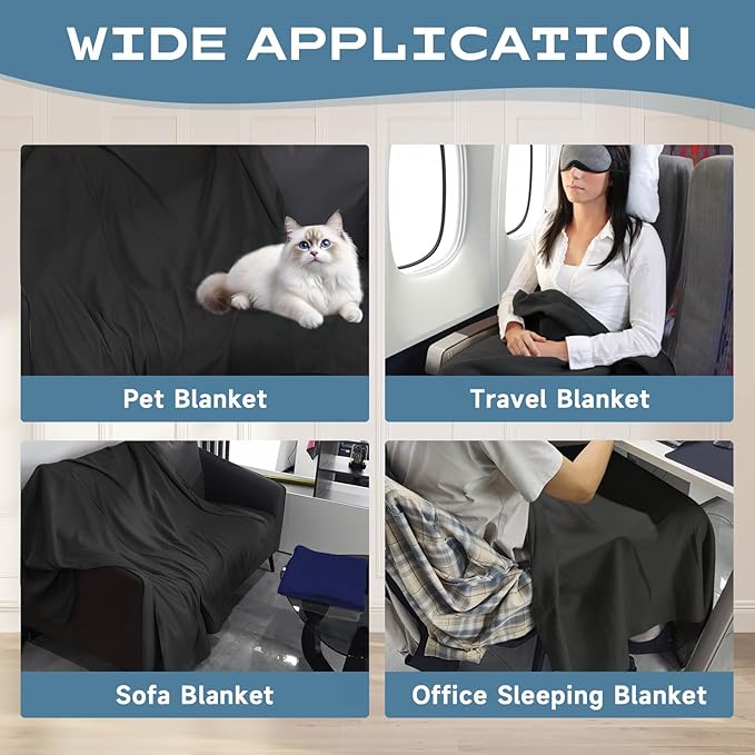 12PCS Fleece Throw Blankets Bulk 60 x 50 in Soft Blankets Fabric Warm Lightweight Wool Blanket Cozy Coverlet for Beds Sofas Home Wedding Season(Black + Blue)