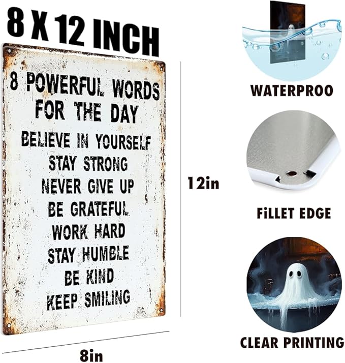 Inspirational Wall Art Metal Tin Sign Inspiring Positive Quotes Room Decor for Living Room Bedroom Classroom Gym, Motivational Wall Decor for Teen 8 x 12 Inch