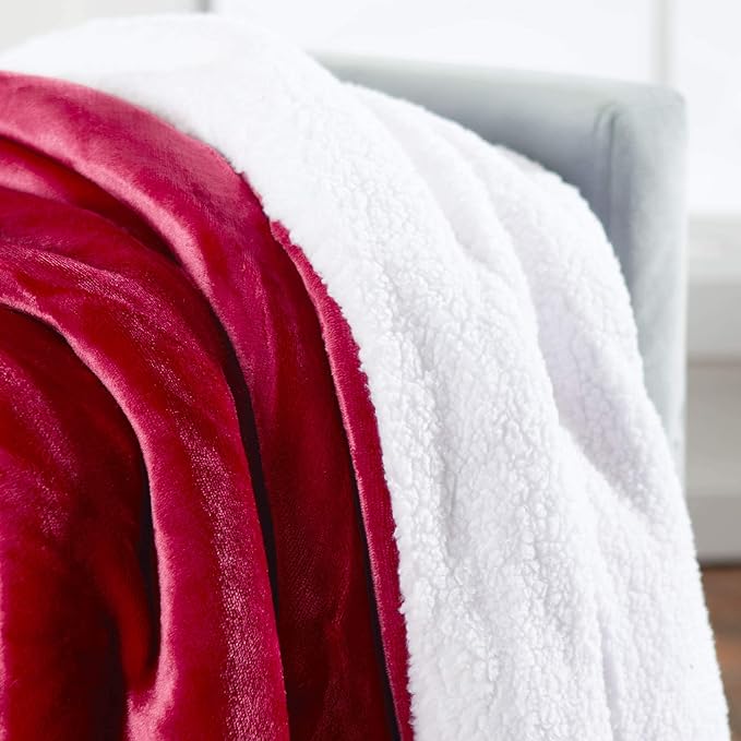 Genteele Sherpa Throw Blanket Super Soft Reversible Ultra Luxurious Plush Blanket, 90 x 90 inches, Rich Burgundy Red/White