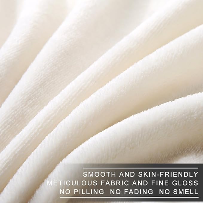 Richave 350GSM Fleece Blankets Queen Size for The Bed Warm Sofa Blanket 90" x 90"(Ivory Queen)
