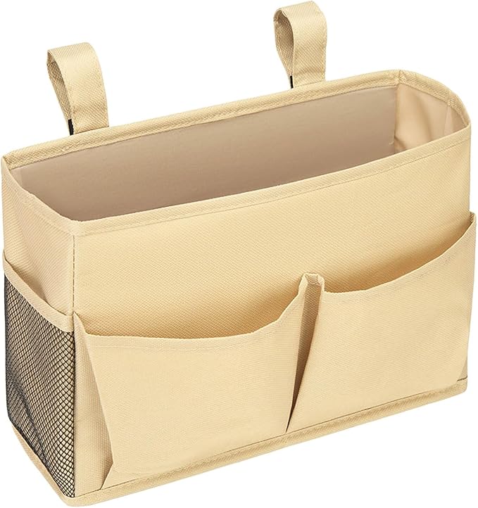 Bedside Caddy, Durable Cotton Linen Bunk Bed Caddy with Pockets and Bottle Holder,Hanging Storage Organizer,Bedside Bag for College Dorm Bed Rails Crib Bed Hospital Home Rooms Accessories (Yellow)