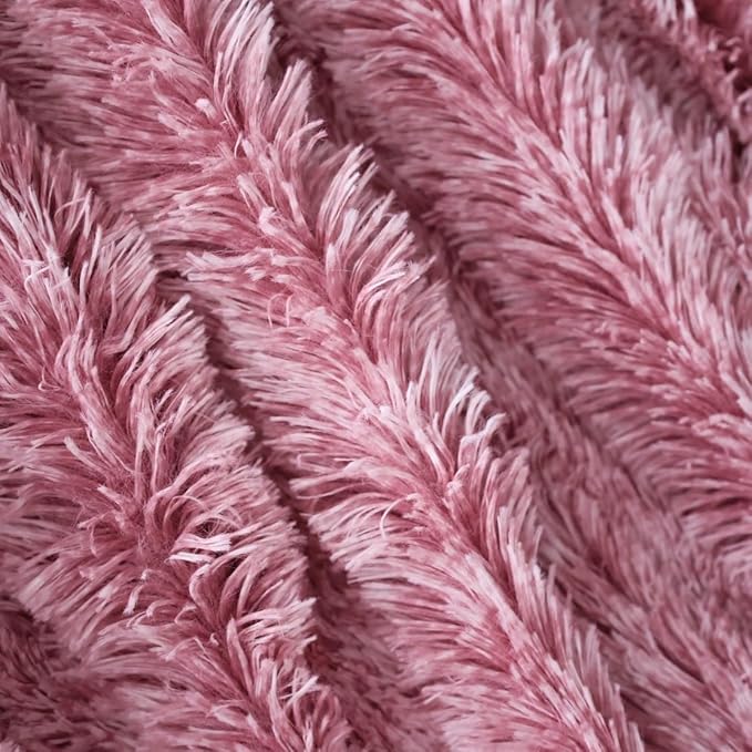 Plush Super Soft Blanket Bedding Sofa Cover Furry Fuzzy Fur Warm Throw Qulit Cozy Couch Blanket for Winter (63"x79",Light Burgundy and White)