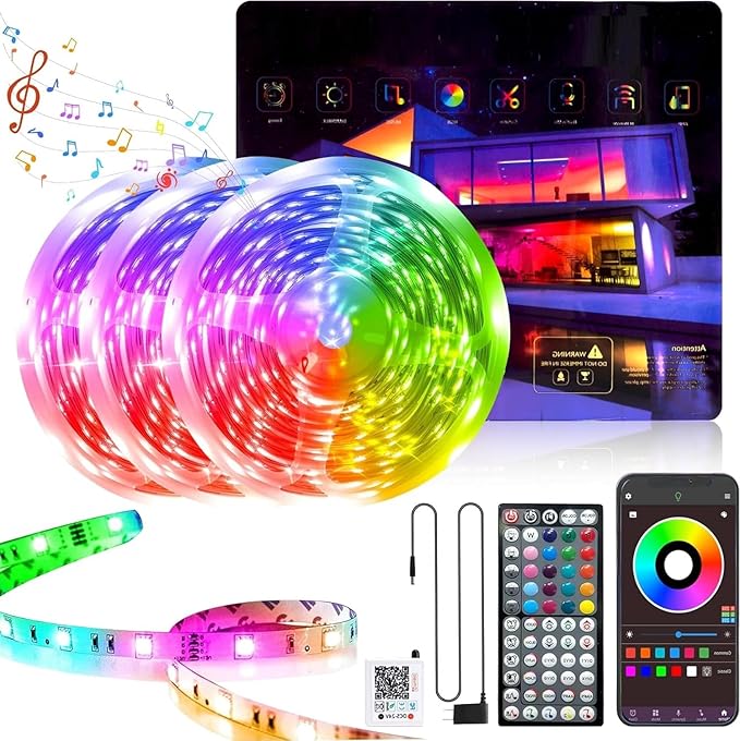 Music Sync Color Changing Led Lights for Bedroom 300ft (3 Rolls of 100ft), LED Strip Lights with Remote and App Control, Led Light Strip for Room, Christmas, Home Decor