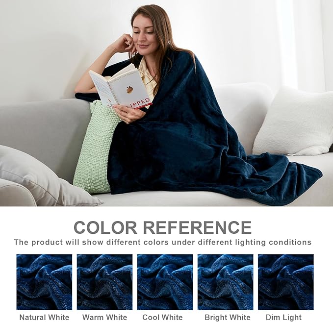 Hansleep Fleece Navy Throw Blanket, Super Soft Navy Blue Throw Blanket Flannel Fuzzy, Plush Cozy Blanket for All Seasons, Navy, Throw 50x60 Inches