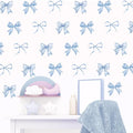 Whaline 12 Sheets Trendy Blue Bow Wall Stickers Watercolor Light Blue Bow Wall Decals Room Mural Stickers for Kids Bedroom Coquette Birthday Party Valentine's Day Home Nursery Decor, 7.9 x 11.8 Inch