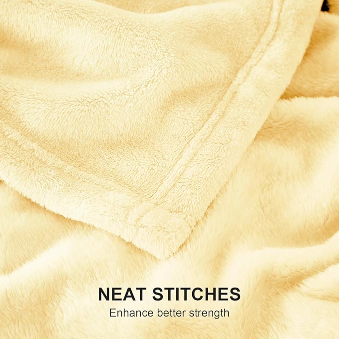 Hansleep Fleece Cream Yellow Throw Blanket, Super Soft Flannel Fuzzy Plush Cozy Blanket for All Seasons, Cream Yellow, Throw 50x60 Inches