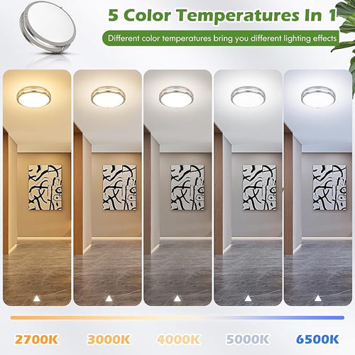 13 inch Dimmable LED Ceiling Light Fixture, 36W Super Bright 3600 Lumens Brushed Nickel Flush Mount Light Fixture, 2700K-6500K Adjustable Ceiling Lights for Bedroom, Kitchen, Bathroom, 1-Pack