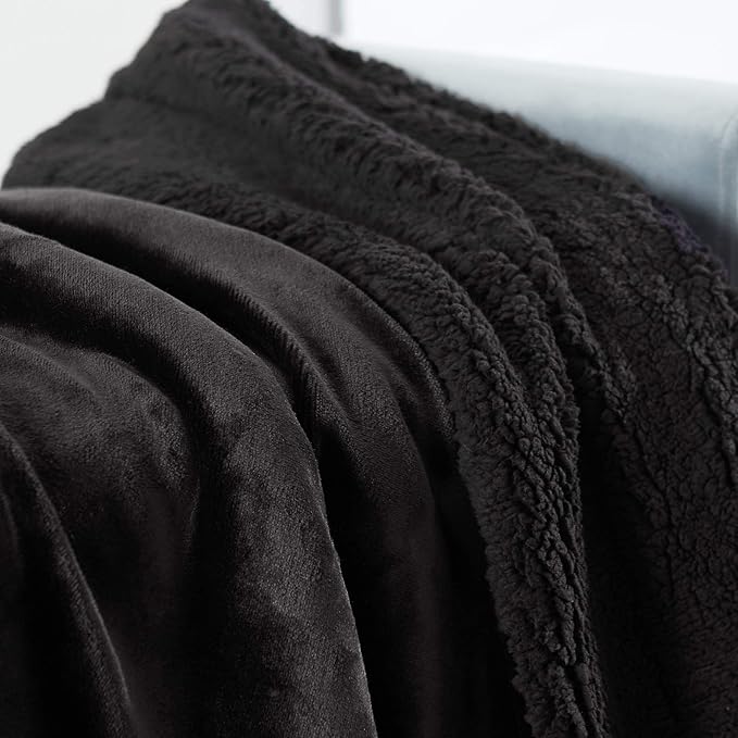 Genteele Sherpa Throw Blanket Super Soft Reversible Ultra Luxurious Plush Blanket, 60 x 70 inches, Black/Black