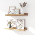Floating Shelves for Wall Decor, Wall Mounted Wood Storage Shelf for Bedroom, Living Room, Bathroom, Kitchen, Nursery, Display Picture Ledge Shelf with Lip Set of 2-14 Inches, Oak