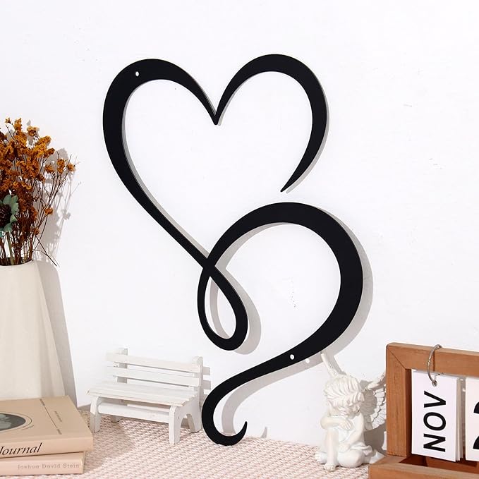 Bnesi Infinity Heart Metal Wall Art Love Signs for Home Decor Black Wall Decor Above Bed Wall Decor Minimalist Wall Art for Living Room Bedroom Bathroom Kitchen (Style H)