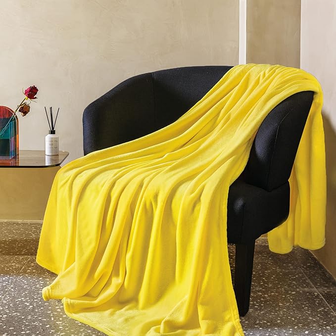 JIAHANNHA Yellow Throw Blanket Fleece Blanket Throw Size(50 by 70 Inches),Super Soft Cozy Plush Blanket for Couch Sofa Bed,Lightweight Warm Bed Blankets for Adults,All Season