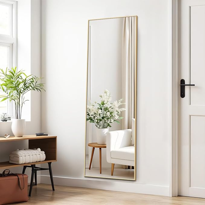 Mirror Full Length, Upgraded Body Wall Mirrors with Shatter-Proof Glass, Floor Standing, Hanging or Leaning, Tall Mirror with Stand Aluminum Alloy Frame for Bedroom Cloakroom