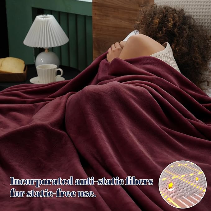 PHF Ultra Soft Fleece Blanket Queen Size, No Shed No Pilling Luxury Plush Cozy 300GSM Lightweight Blanket for Bed, Couch, Chair, Sofa Suitable for All Season, 90" x 90", Wine Red/Burgundy