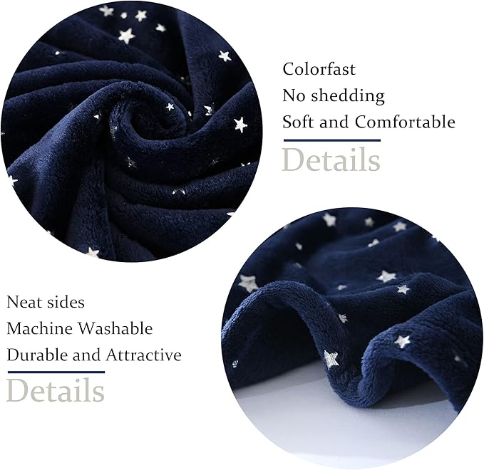 NANPIPER Fleece Blankets King Size Star Foil Print,Luxury Cozy Microfiber Blanket,Super Soft Flannel Fuzzy Blanket,Navy Blue