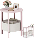 Vagusicc Small Round Side Table, Accent End Table with Storage Basket, Set of 2 Half Round Coffee Table End Table, Half Moon Bedside Table, Modern Nightstand Couch Table for Living Room Bedroom, Pink