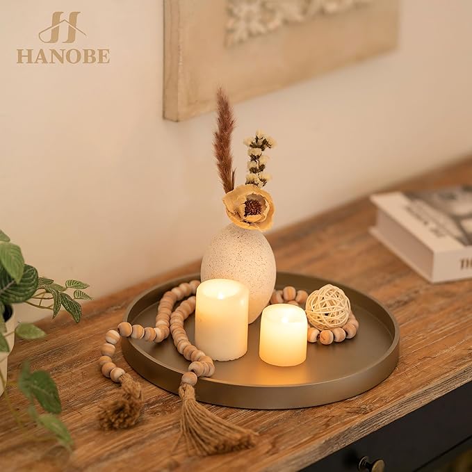 Hanobe Decorative Coffee Table Tray: Round Gold Tray for Home Decor - 12" Circle Ottoman Trays for Entryway Table Candle Holder Plate for Living Room Kitchen