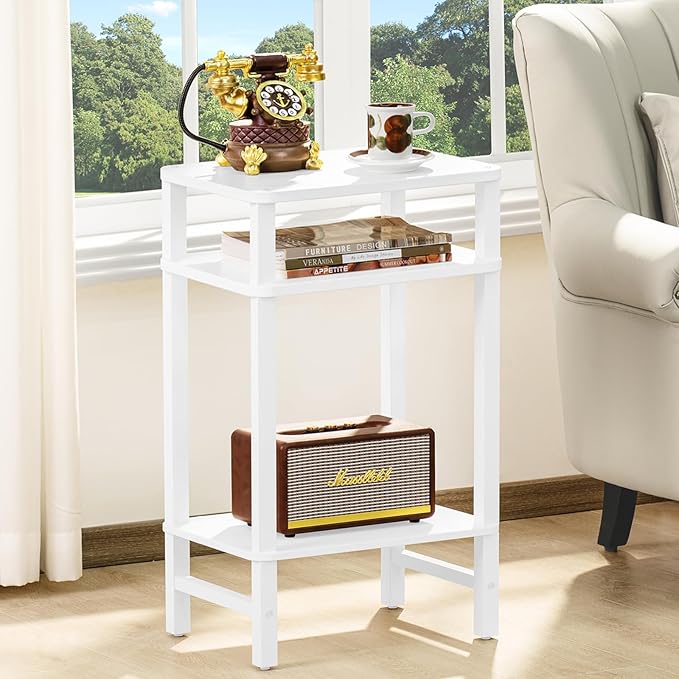 Side Table End Table Tall Night Stand 3-Tier 2 Pack for Living Room Bedroom Bathroom Office Furniture White