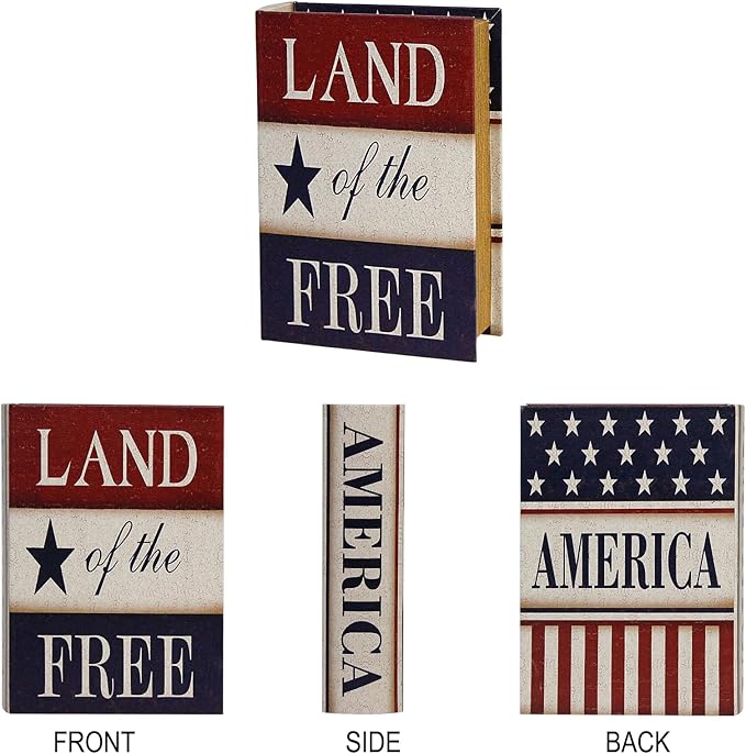 PACOLO Decorative Book Boxes, Faux Wood cover Storage for Hidden Jewelry, Money, and Cash (Land of the Free)