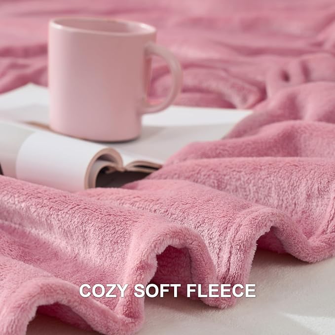 Hansleep Fleece Dusty Rose Throw XL Blanket, Super Soft Flannel Fuzzy Plush Cozy Blanket for All Seasons, Dusty Rose, Throw XL 50x70 Inches