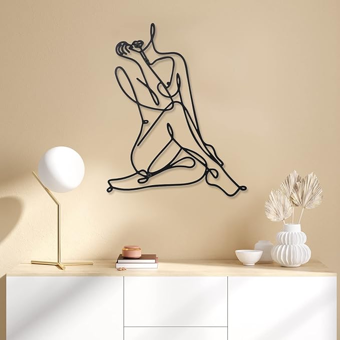Photect 3 Pcs Metal Wall Art Decor Minimalist Abstract Woman Wall Art Metal Modern Line Drawing Decor Female Single Line Home Hanging for Bedroom Bathroom Living Room Christmas Housewarming(Vintage)