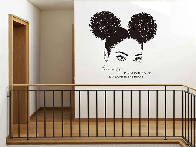 African Woman Wall Art Decal Beauty Salon Afro Black Girl Vinyl Wall Stickers Living Room Woman Bedroom Face Make Up Home Decor LL110 Black