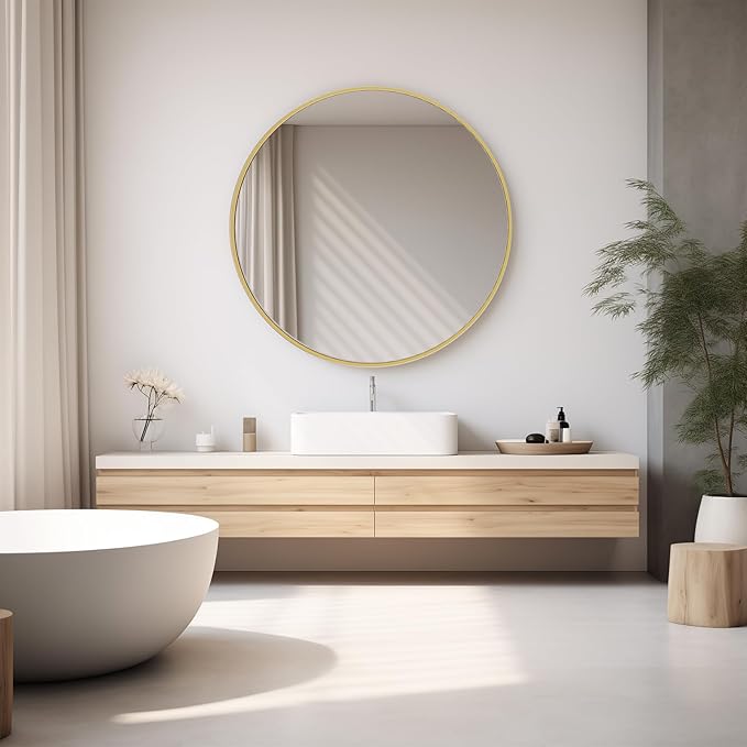 Sweetcrispy 30in Round Bathroom Mirrors for Wall, Bathroom Mirrors for Over Sink, Wall Decor for Bathroom, Entryway, Bedroom, Vanity, Classical Gold