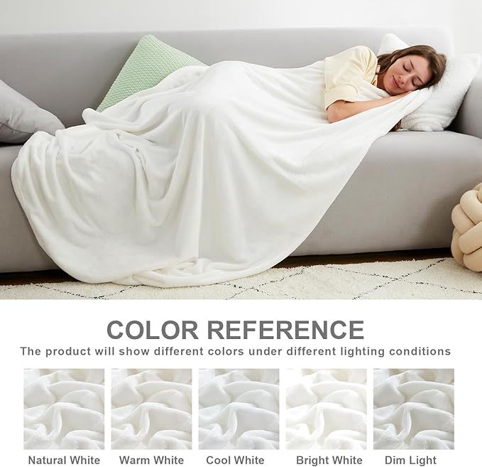 Hansleep Fleece White Throw XL Blanket, Super Soft Flannel Fuzzy Plush Cozy Blanket for All Seasons, White, Throw XL 50x70 Inches